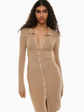 Aritzia Wilfred tan long sleeve button down seater dress XXS